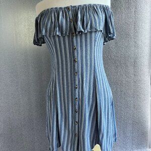 Women's American Eagle blue white stripped button down top ruffle dress Size XS
